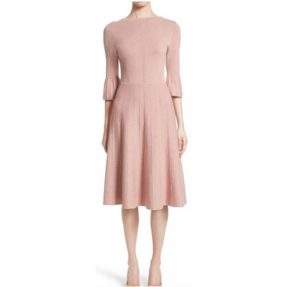 Lela Rose Blush Pink Wool Blend Dress Size Medium W/ Pleated Sleeves Mid-Length - Picture 1 of 13